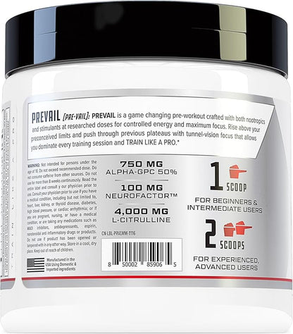 Prevail Pre Workout Powder with Nootropics: Pre-Workout Drink for Men and Women, Cutting Edge Energy and Focus Supplement with L Citrulline, Alpha GPC, L Tyrosine | Sour Rainbow Candy, 40 Scoops
