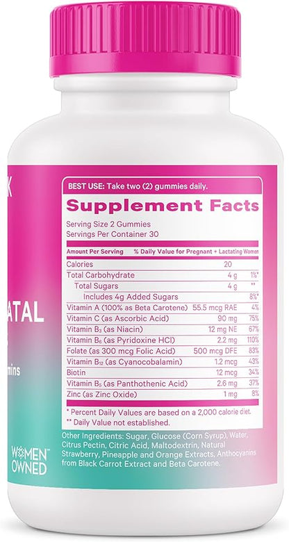Pink Stork Total Postnatal Vitamin Gummies - Multivitamin for Postpartum Recovery and Lactation Support - Folic Acid, B6, & Vitamin C - Breastfeeding Essentials - 60 Gummy Vitamins
