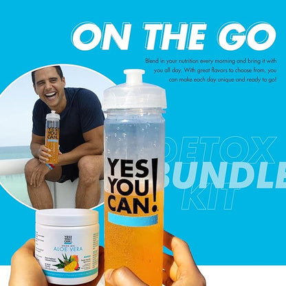 Yes You Can! Detox Kit Bundle - Includes YYC! Capsules, Aloe Vera Drink Mix, and Water Bottle, Body Cleanse Kit, Daily Cleanse and Proper Hydration with Vitamins - (Mango)