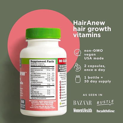 HairAnew Hair Growth Vitamins for Thicker Stronger Hair | Works for Women & Men All Hair Types | 11 Hair Vitamins & Ingredients | 5000mcg Biotin | Vegan | Independently Tested | 60 Capsules (6)