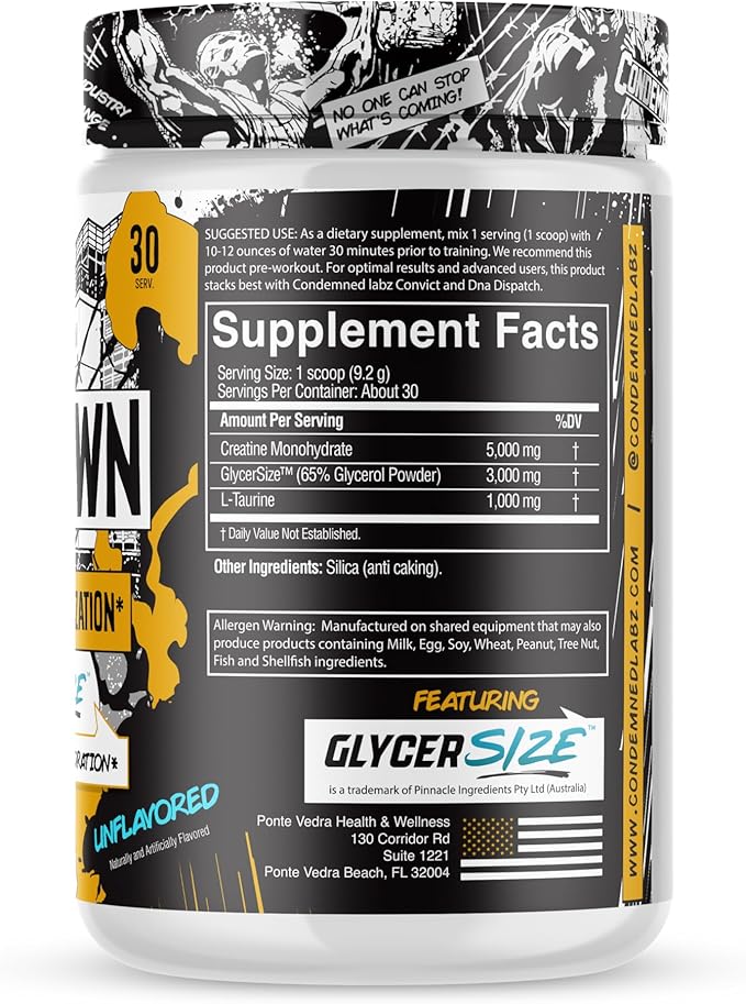 CONDEMNED Labz Locked Down | Creatine Performance Complex | Creatine Monohydrate, Glycerol, Taurine | Enhanced Hydration, Energy & Stamina | 30 Servings (Unflavored)