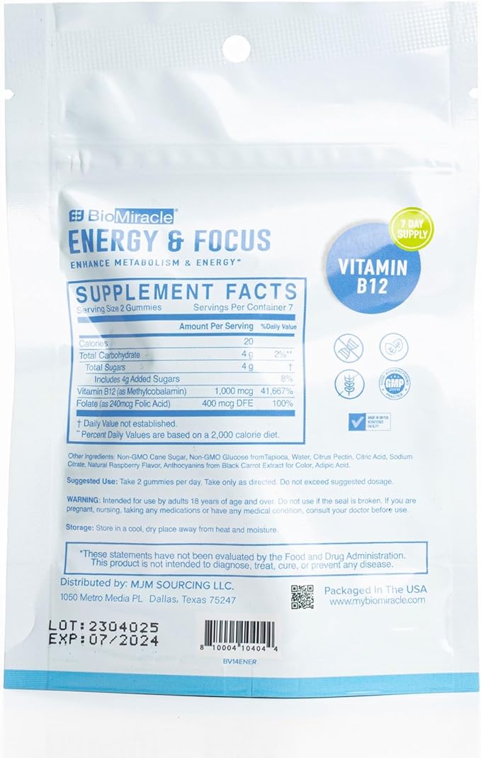 BioMiracle Energy & Focus Gummies 14ct (4 Pack) Month Supply