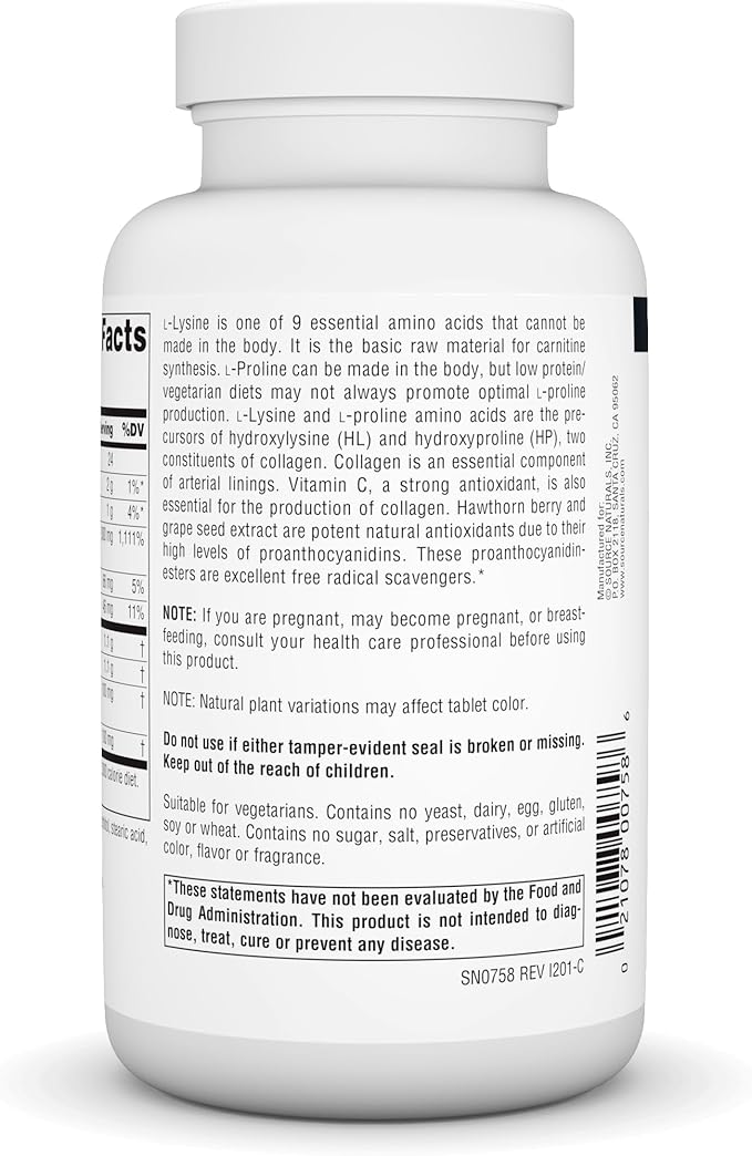 Source Naturals Proline & Lysine, 550 mg - 120 Tablets