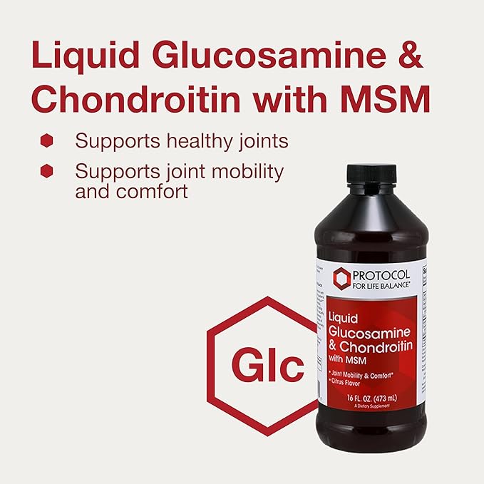 Protocol Liquid Glucosamine & Chondroitin with MSM - Joint Support* - Chondroitin MSM Supplement - Egg Free & Dairy Free - 16 fl oz