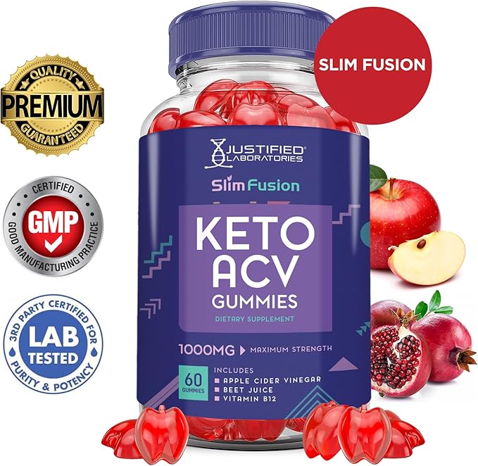 (3 Pack) Slim Fusion Keto ACV Gummies Advanced 1000MG Slimfusion Keto Gummies Formula Apple Cider Vinegar Formulated with Pomegranate Beet Juice Powder B12 Vegan Non GMO 180 Gummys