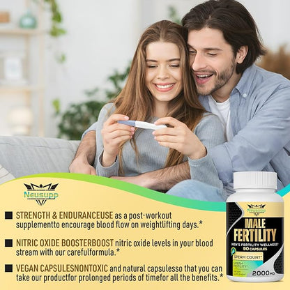 Fertility Supplements for Men, Male Prenatal Vitamins -Optimal Sperm Count, Motility and Strength, 2000MG Mens Fertility Supplements with Maca Root, Zin & Folate for Conception - 2 Months Supply