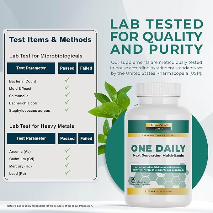 Nature's Lab Gold One Daily Multivitamin - Contains 19 Essential Vitamins & Minerals including Vitamin C, D3 & Zinc - 60 Capsules (2 Month Supply)
