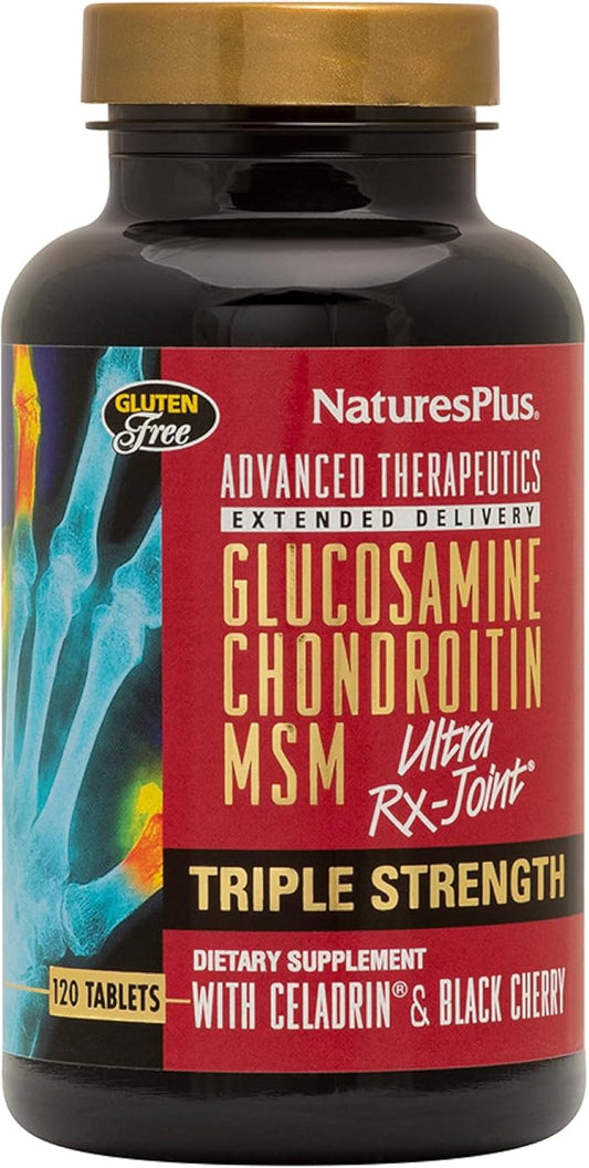 Natures Plus Advanced Therapeutics Triple Strength Ultra Rx-Joint, Extended Delivery - 120 Tablets - Glucosamine/Chondroitin/MSM - High Potency Joint Support - Gluten-Free - 30 Servings