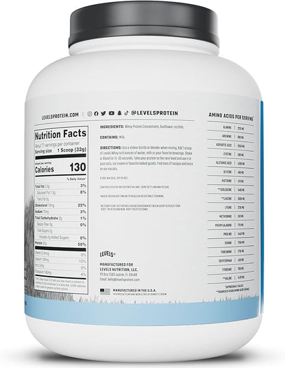 Levels Grass Fed Whey Protein Powder, No Artificials, 25G of Protein, Unflavored, 5LB