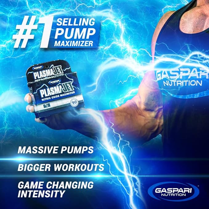 Gaspari Nutrition PlasmaJet, Legendary N.O. Nitric Oxide Maximizer, Increased Lean Mass and Strength, Maximum Vascularity and Vasodilation, 90 Capsule