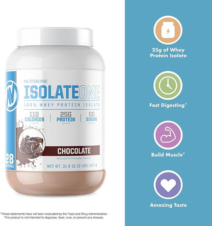 NutraOne IsolateOne Whey Isolate Protein Powder 100% Pure Whey Isolate Powder (Gourmet Chocolate - 2 lbs)