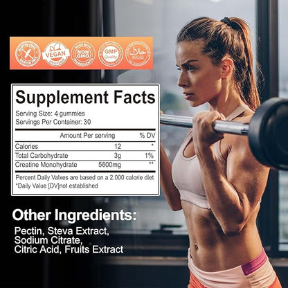 Creatine Monohydrate Gummies 5600mg for Men & Women, 120CT Chewable Creatine Gummies for Muscle Support, Energy Boost, 5.6g of Creatine Monohydrate per Serving - Sugar Free (Blueberry strawberry)