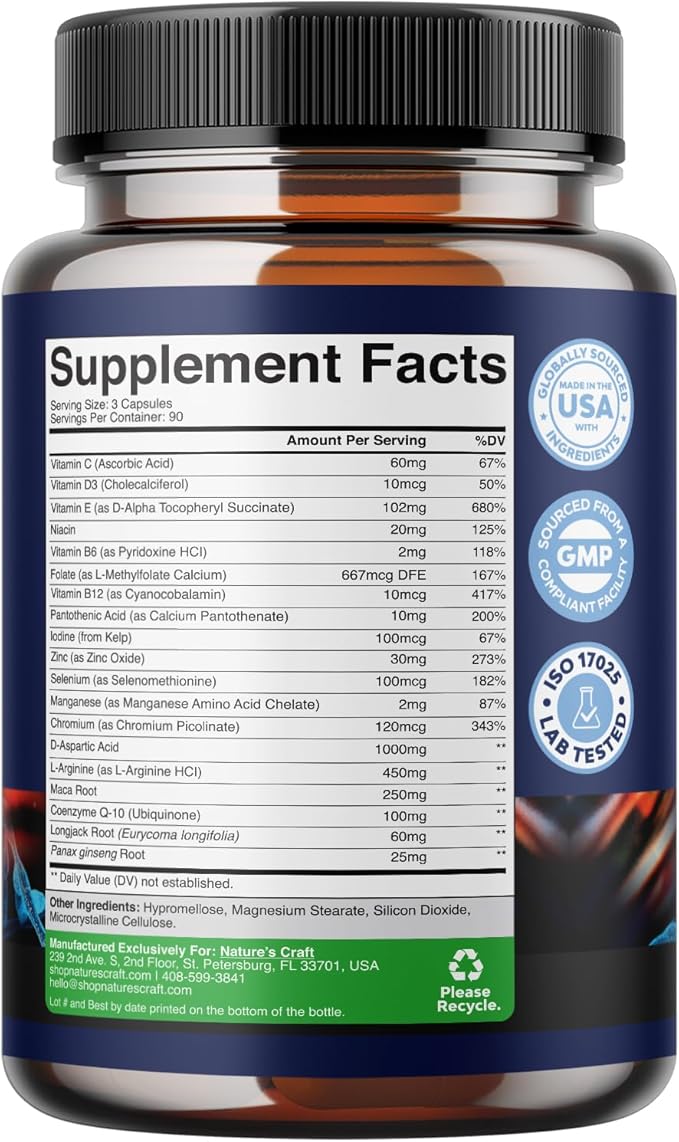 Pre Conception Male Fertility Supplement - Advanced Fertility Supplement for Men with CoQ10 Maca Root Methyl Folate & D-Aspartic Acid for Enhanced Count Motility & Overall Fertility Support (3 Months)