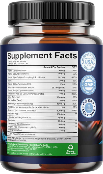 Pre Conception Male Fertility Supplement - Advanced Fertility Supplement for Men with CoQ10 Maca Root Methyl Folate & D-Aspartic Acid for Enhanced Count Motility & Overall Fertility Support (3 Months)