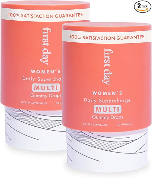 First Day Women’s Daily Supercharge Multivitamin Gummies – Includes Methylfolate & Methylcobalamin B12, Vitamins A, B1, B6, C, D3, E & K + Magnesium, Zinc, Biotin – Only 2g Sugar – 2-Pk, 60 Day Supply