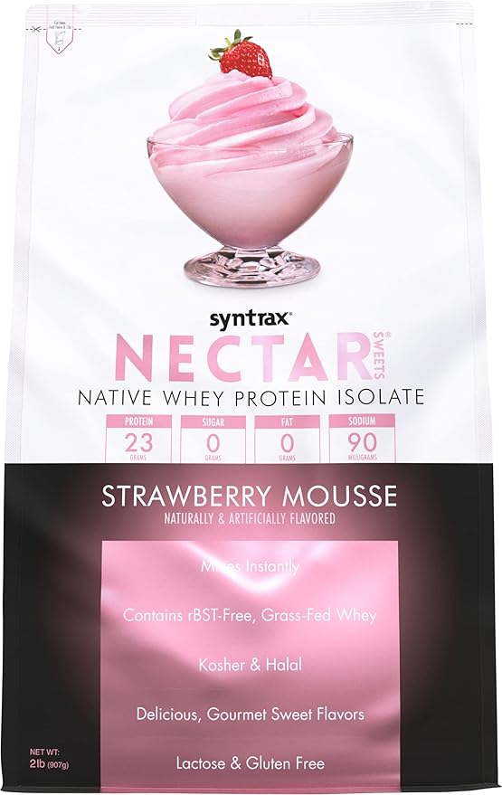 Syntrax Nutrition Nectar Sweets, 100% Whey Isolate Protein Powder, Strawberry Mousse, 2 lbs