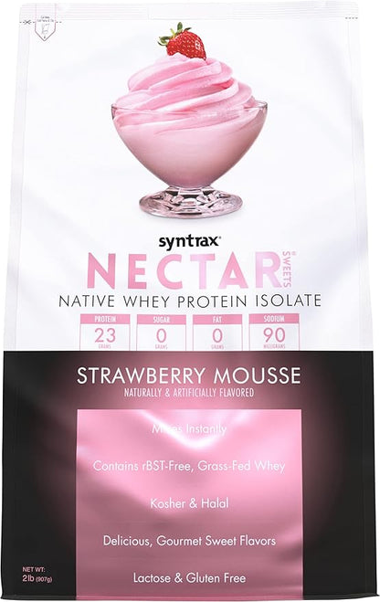 Syntrax Nutrition Nectar Sweets, 100% Whey Isolate Protein Powder, Strawberry Mousse, 2 lbs