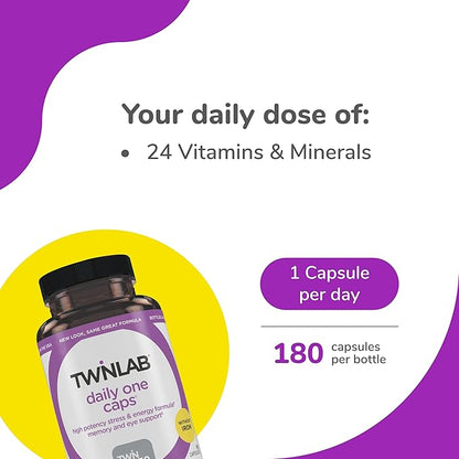 Twinlab Daily One Caps Without Iron - Nutritional Supplement with Zinc, B Vitamins, Magnesium, and More - 180 Capsules