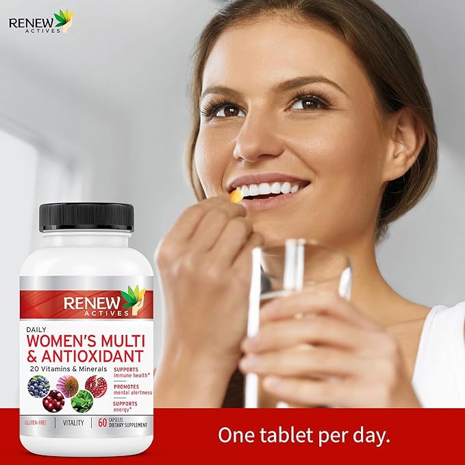 Renew Actives Women's Multi-Vitamin & Antioxidant: Daily Health Supplement - 22 Vitamins & Minerals for Energy and Mental Alertness - 60 Capsules