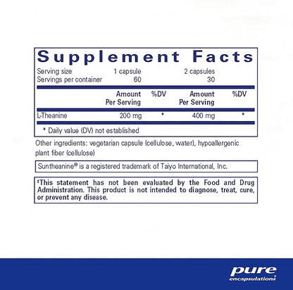 Pure Encapsulations L-Theanine - Amino Acid Supplement to Support Relaxation, Stress & Nervous System - 60 Capsules