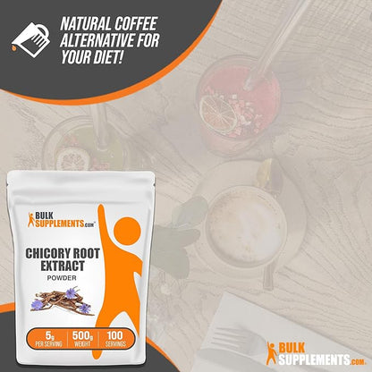 BulkSupplements.com Chicory Extract Powder - Chicory Root Supplement, Chicory Root Powder - Fiber Supplement, Gluten Free, 5g per Serving, 500g (1.1 lbs) (Pack of 1)