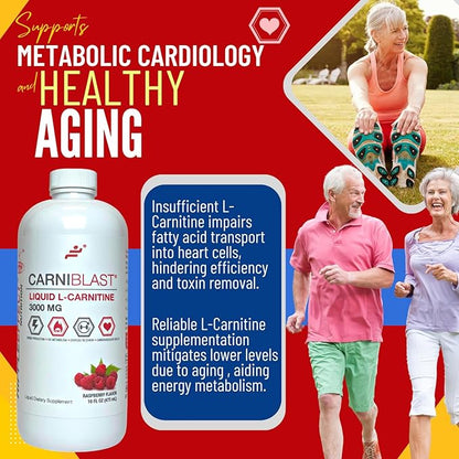 CARNIBLAST Liquid L-Carnitine 3000mg, Premium L Carnitine Carnipure, Energy Nutrition, Energy Supplement and Energy Booster, Raspberry, 16 fl oz