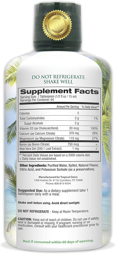 Tropical Oasis Liquid Calcium Magnesium - Natural Formula w/Support for Strong Bones - Liquid Vitamins w/Calcium, Magnesium & Vitamin D - up to 96% Absorption by The Body. - 32oz, 64 Serv.