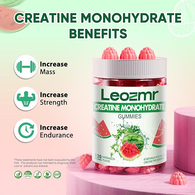 Creatine Monohydrate Gummies 5000mg for Men & Women, Chewables Creatine Monohydrate Supplement(120 Count)- Watermelon 120 Gummies