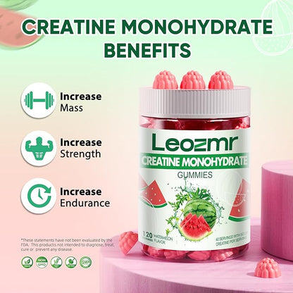 Creatine Monohydrate Gummies 5000mg for Men & Women, Chewables Creatine Monohydrate Supplement(120 Count)- Watermelon 120 Gummies