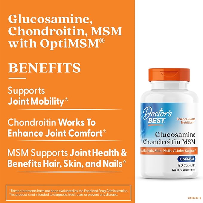 Doctor's Best Glucosamine Chondroitin Msm with OptiMSM Capsules, Supports Healthy Joint Structure, Function & Comfort, Non-GMO, Gluten Free, Soy Free, 120 Count (Pack of 1)
