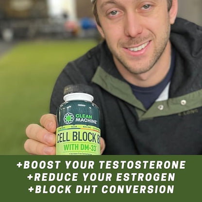 CLEAN MACHINE Cell Block 80 - Natural Vegan Testosterone Support Supplement, Estrogen, DHT & Cortisol Blocker - Prostate Health Supplement with KSM66 Ashwagandha - 60 Veggie caps