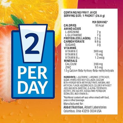 Juven Therapeutic Nutrition Drink Mix Powder for Wound Healing Support, Includes Collagen Protein, Fruit Punch, 30 Count