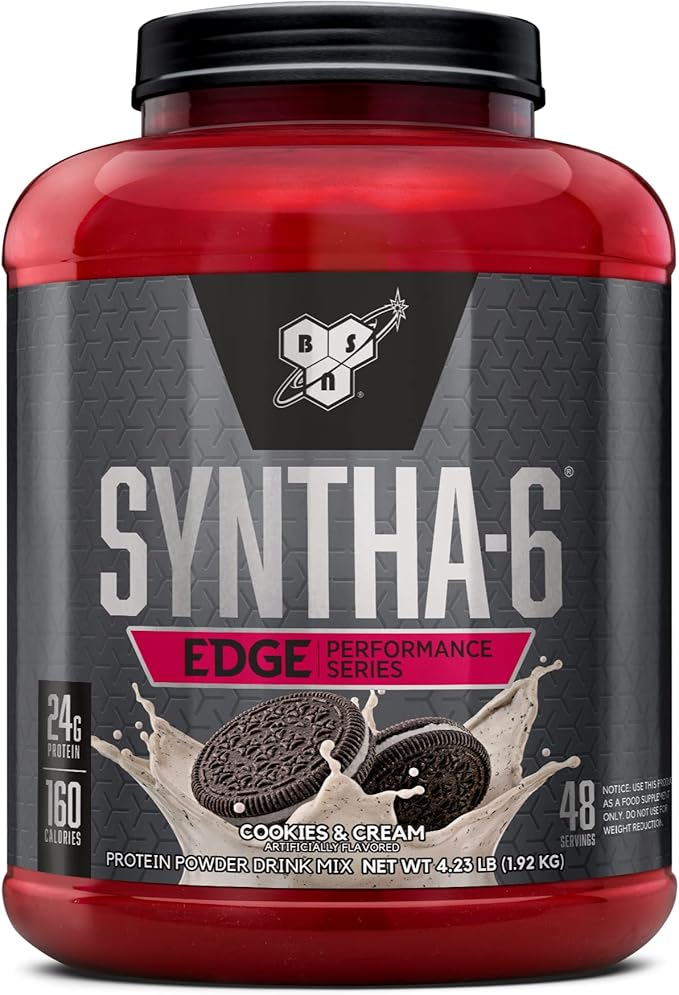BSN SYNTHA-6 EDGE Protein Powder, with Hydrolyzed Whey, Micellar Casein, Milk Protein Isolate, Low Sugar, 24g Protein, Cookies N Cream, 48 Servings