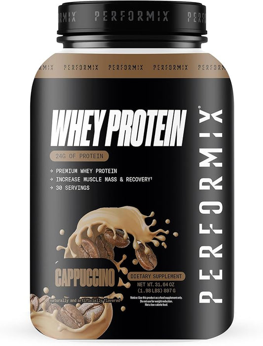 PERFORMIX - Whey Protein Isolate Blend - 24g of Protein - 5.4g of BCAAs - 110 Calories - Muscle Building & Post Workout Recovery - 100% Whey Protein Powder - 1.98 lbs - 30 Servings - Cappuccino