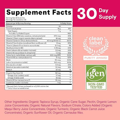 SmartyPants Organic Women's Multivitamin Gummies: Biotin, Methylfolate, Omega 3 (ALA), Vitamin D3, C, Vitamin B12, B6, Vitamin A, K & Zinc, Gluten Free, Vegetarian, 120 Count (30 Day Supply)