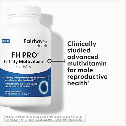 Fairhaven Health FH Pro for Men | Premium Fertility Supplement for Men | Optimal Count Support and Motility for Him | Male Multivitamin for Conception Support | 180 Capsules | 1 Month Supply