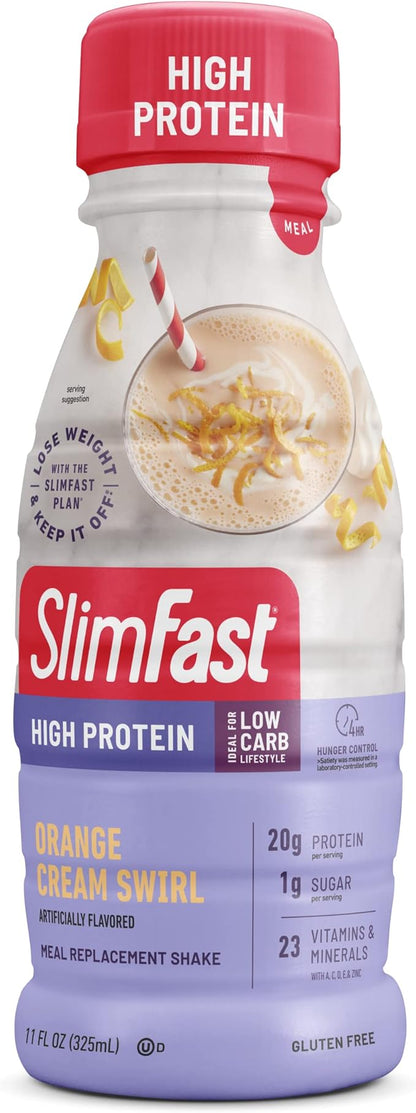 SlimFast Advanced Nutrition High Protein Meal Replacement Shake, Orange Cream Swirl, 20g of Ready to Drink Protein, 11 Fl. Oz Bottle, 4 Count (Pack of 3) (Packaging May Vary)
