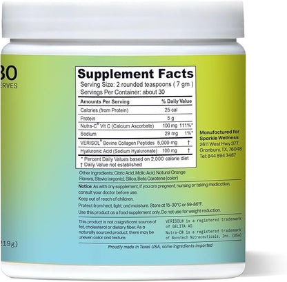 Sparkle Wellness Skin Boost Plus Verisol Collagen Peptides Protein Powder Vitamin C Orange Plus Supplement Drink, 7.7 oz