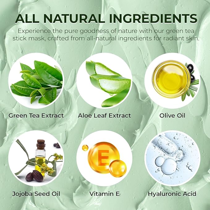 Green Tea Clay Stick for Face: Blackhead Remover Mask With Green Tea Extract Green Clay Mask for Deep Pore Cleansing Moisturizing Brightening for Men and Women All Skin Types (2PCS)