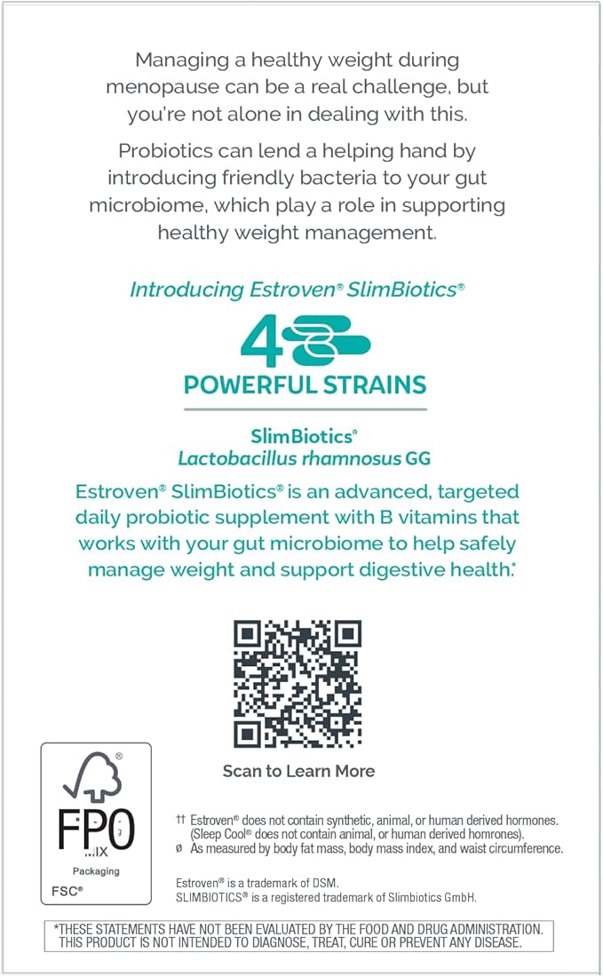 Estroven SlimBiotics, Weight Management Menopause Supplements for Women, 30 Capsules, B Vitamins to Support Metabolic Health, Probiotics for Digestive Health to Provide Gas & Bloating Relief