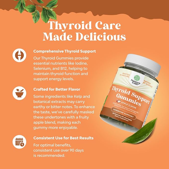 Vegan Thyroid Gummies with Sea Moss - Thyroid Support Gummies for Comprehensive Thyroid Support for Men and Women with Iodine Selenium and Other Potent Vitamins - Gelatin-Free Non-GMO - 60 Gummies