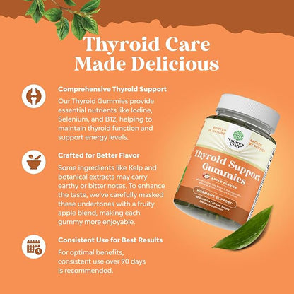 Vegan Thyroid Gummies with Sea Moss - Thyroid Support Gummies for Comprehensive Thyroid Support for Men and Women with Iodine Selenium and Other Potent Vitamins - Gelatin-Free Non-GMO - 60 Gummies