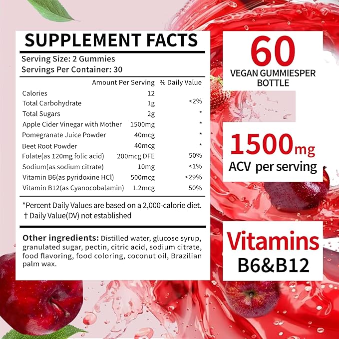 EDUDYF Keto ACV Gummies - 120 Count Gluten-Free, Gelatin-Free Apple Cider Vinegar Gummies with B12 for Keto Support, Vegetarian, Unique Flavor, Convenient Bottled Supplement for Men & Women