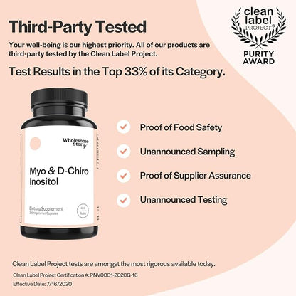 Wholesome Story Inositol Supplement | Myo Inositol & D-Chiro Inositol 2050mg | Hormonal Balance & Ovarian Support | 90 Day Supply