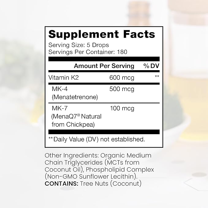 Pure Therapro Rx Ultimate K2 Supplement | Liquid Liposomal Vitamin K2 Drops | 180 Serving | 600mcg Vegan K2 as MK4 & MenaQ7 MK7 | Supports Bone Health, Heart Health, Skin & Hair | 20 mL