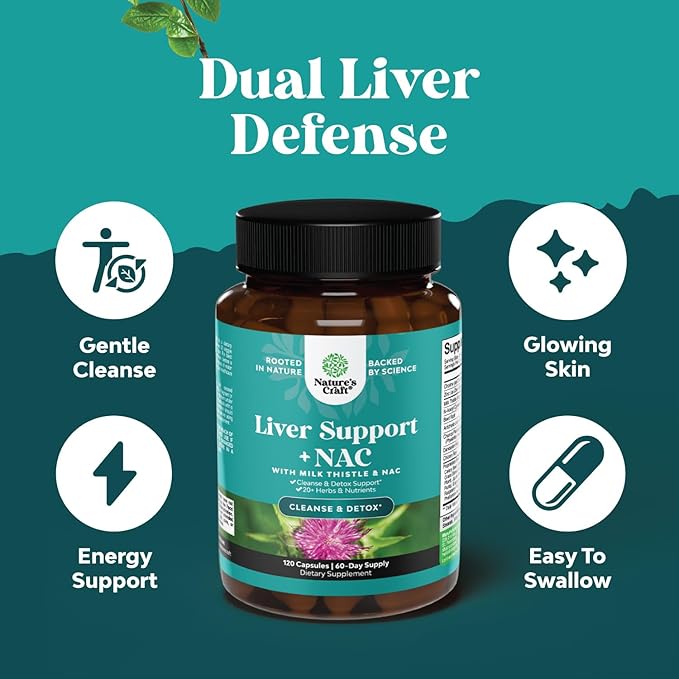 Liver Support Supplement with NAC - Herbal Liver Supplement with N Acetyl Cysteine Silymarin Milk Thistle Extract Dandelion Root Artichoke Extract Choline Bitartrate and Berberine 120 Capsules
