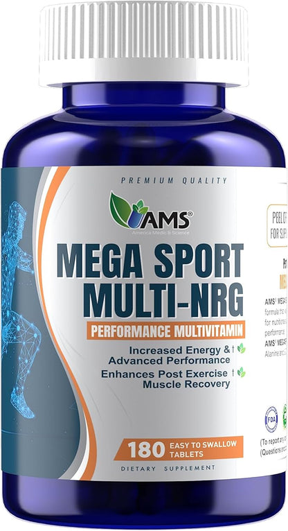 America Medic and Science Mega-Sport - Performance Multivitamin - Complete Wellness Support with Amino Acids, Vitamins, Minerals, Beta Alanine, & L-Carnitine L-Tartrate - Energy and Muscle Recovery