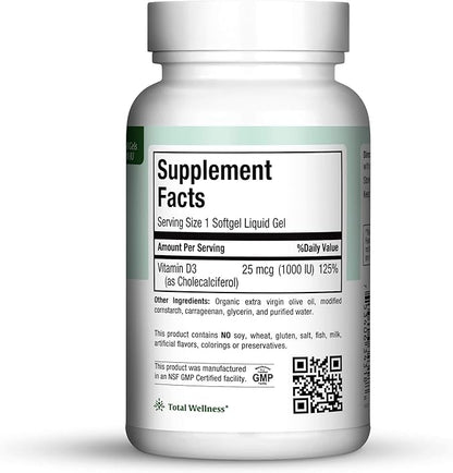 Maxi Health Vitamin D3 1000 IU Dietary Supplement - Easy to Swallow - Odorless & Tasteless - Supports Calcium Absorption, Immune Health and Bone Health in Adult Women & Men - 180 Tablets