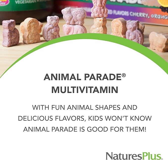 Natures Plus Animal Parade Children's Chewable Multivitamin, Watermelon - 180 Animal-Shaped Tablets - Promotes Health & Well-Being - Vegan, Gluten Free - 90 Servings