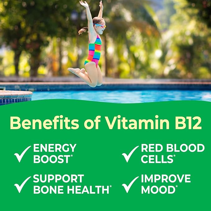 Kids Vitamin B12 1000 mcg Chewable Tablets - Tasty Natural Cherry Flavor - Vegan, GMO-Free, Gluten Free, Nut Free - Dietary Supplement - Cellular Energy Vitamins for Children - 120 Chewables